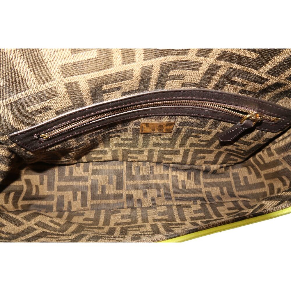 Fendi Zucca Embroidered Canvas Baguette Medium Shoulder Bag Brown Neon Women's - Picture 7 of 16